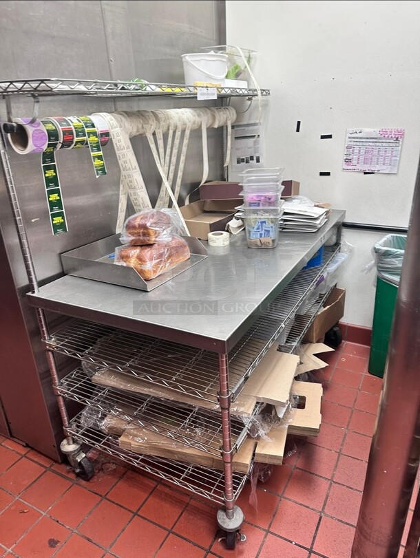 Commercial Stainless Steel Labeling Table With Wheels and Over Shelf - Image 1 of 8
