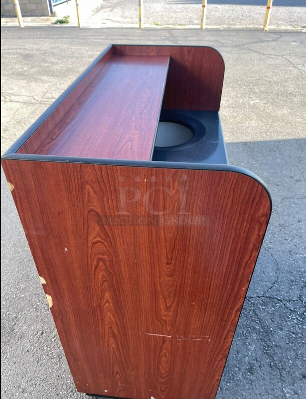 Lancaster Table & Seating Waste 35 Gallon Walnut Receptacle Enclosure with Two Swing Door - Image 8 of 9