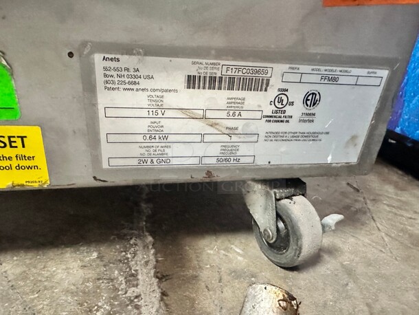 Anets FFM80 GoldenFry 80lb Portable Fryer Filtration Unit with Casters 115 Volt Tested and Working - Image 7 of 7