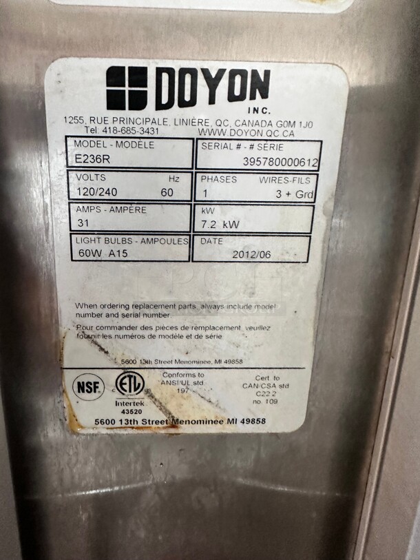 New Scratch and Dent Doyon E236R Roll-In Glass Door Proofer For 2 Single Racks, 2 Sections, 120 208ph/1ph Working - Image 8 of 9