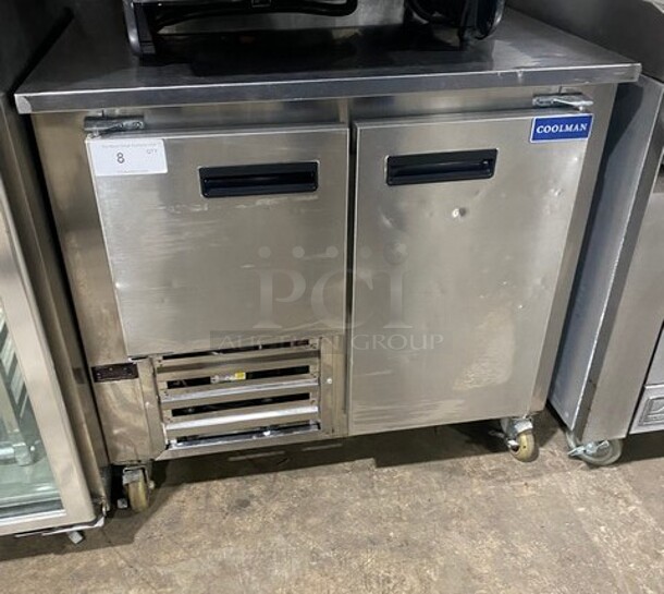 Coolman Commercial 2 Door Refrigerated Lowboy/Worktop Cooler! All Stainless Steel! On Casters! 120V! Model: Custom-36LB SN: L70615! - Image 1 of 6