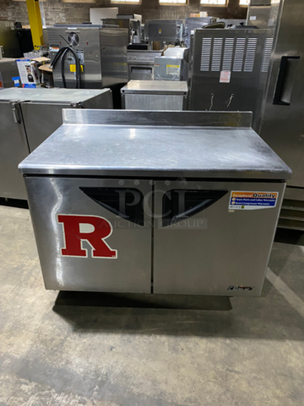 Turbo Air 2 Door Lowboy/Worktop Cooler! With Back Splash! With Metal Rack! All Stainless Steel! On Casters! Model: TWR-48SD SN: WT4R510002 115V 60HZ 