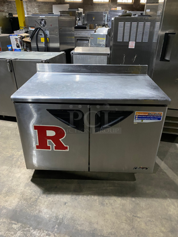 Turbo Air 2 Door Lowboy/Worktop Cooler! With Back Splash! With Metal Rack! All Stainless Steel! On Casters! Model: TWR-48SD SN: WT4R510002 115V 60HZ  - Image 1 of 10