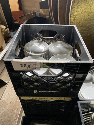 Rene Ozorio 6" White Ceramic Plates! 5x Your Bid! Includes Black Poly Crates!
