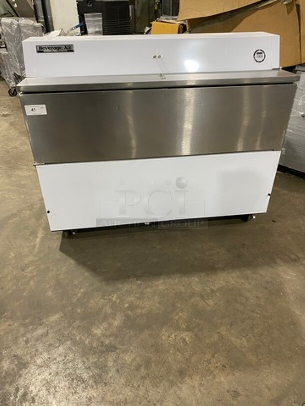 GREAT! NEW! NEVER USED! SCRATCH-N-DENT! Beverage Air Commercial Refrigerated Milk Cooler! With Dual Side Access Doors! Stainless Steel Body! On Casters! Model: STF58 SN: 7203648 115V 60HZ 1 Phase - Item #1059136