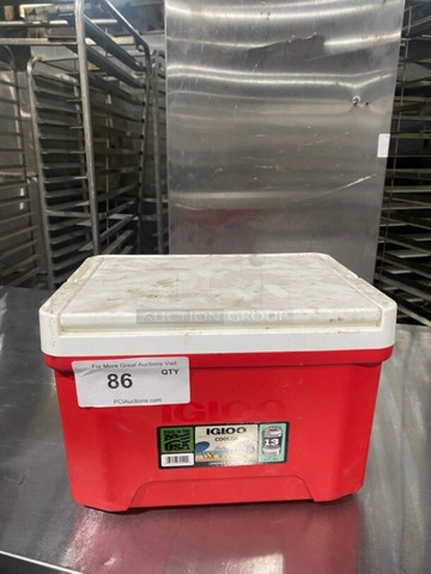 Igloo Red And White Poly Portable Cooler! With Lid And Handle! - Image 1 of 5