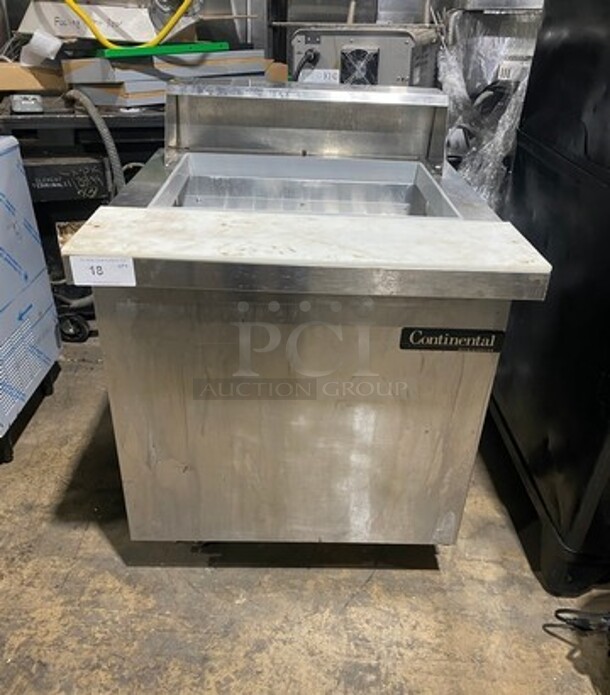 Continental Commercial Refrigerated Sandwich Prep Table! With Commercial Cutting Board! With Single Door Storage Space Underneath! All Stainless Steel! On Casters! Model: SW3212M SN: 15445643 115V 60HZ 1 Phase
