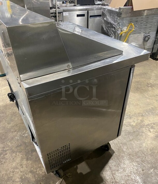 NICE! Bison Commercial Refrigerated Mega Top Sandwich Prep Table! With 2 Door Storage Space Underneath! With Poly Coated Racks! All Stainless Steel! On Casters! Model: BST4818 SN: BST481800320102500K80011 115V 1PH - Image 4 of 10