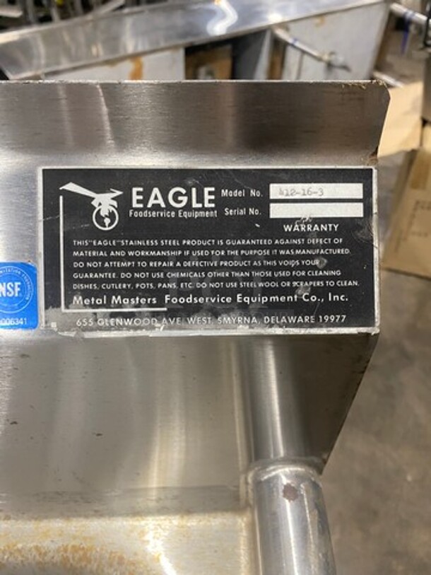Eagle Commercial 3 Compartment Dish Washing Drop In Sink! All Stainless Steel! On Legs! Model: 412163 - Image 8 of 9