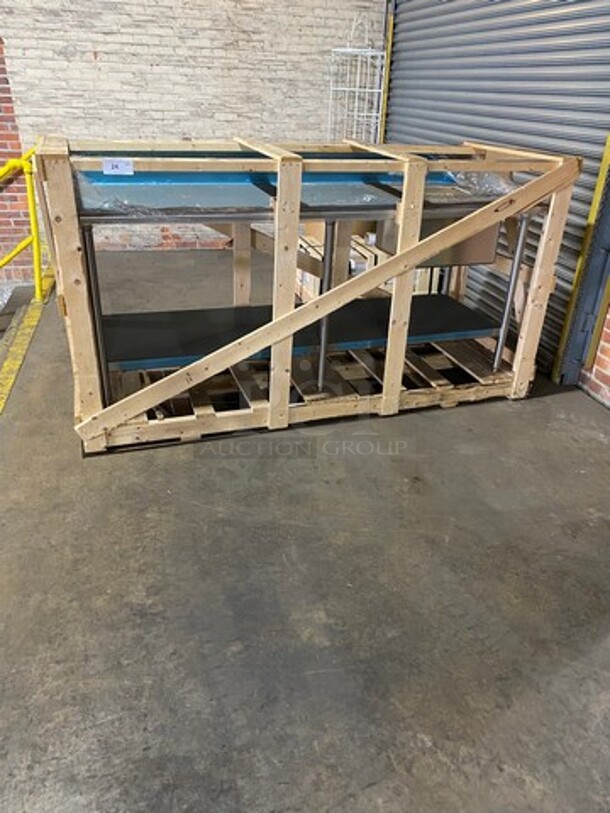 NEW! IN THE CRATE! Eagle Commercial Work Top/ Prep Table! With Drain Sink! With Back Splash! All Stainless Steel! On Legs! - Image 1 of 3