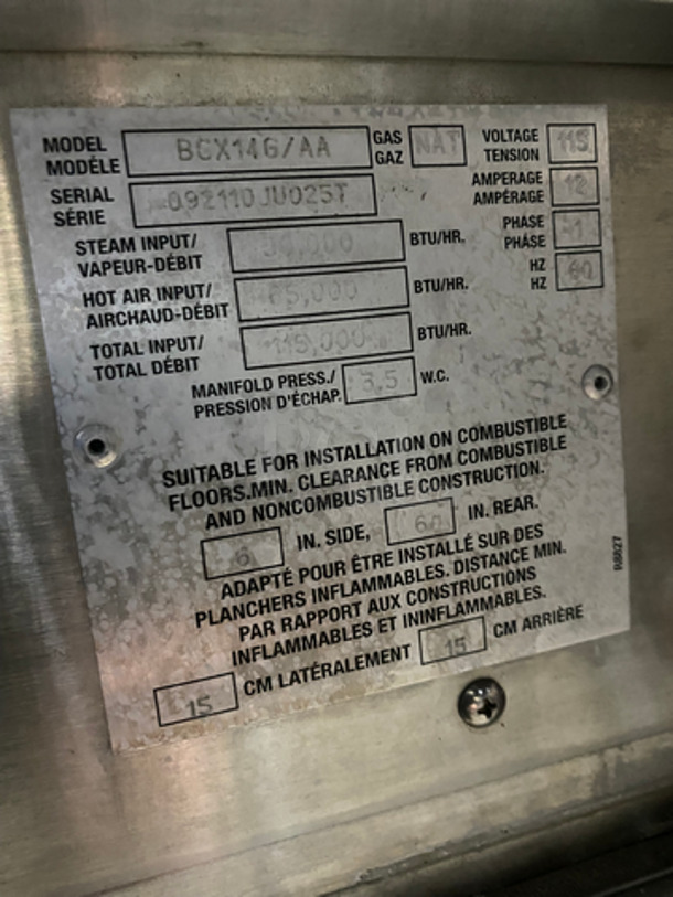 NICE! Blodgett Commercial Natural Gas Powered Double Deck Convection Oven! With View Through Doors! Metal Oven Racks! All Stainless Steel! On Casters! 2x Your Bid Makes One Unit! Model: BCX14G/AA SN: 092110JU025T - Image 11 of 12