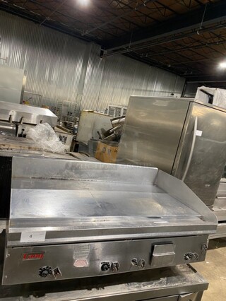 Lang Commercial Countertop Natural Gas Powered Mirror Shine Polish Top Flat Top Griddle! With Back And Side Splashes! All Stainless Steel!