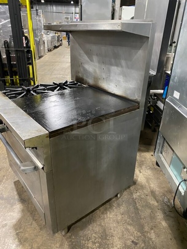 Garland Commercial Natural Gas Powered 2 Burner Stove With Hot Plate! With Oven Underneath! With Raised Back Splash And Salamander Shelf! All Stainless Steel! On Legs! - Image 4 of 8