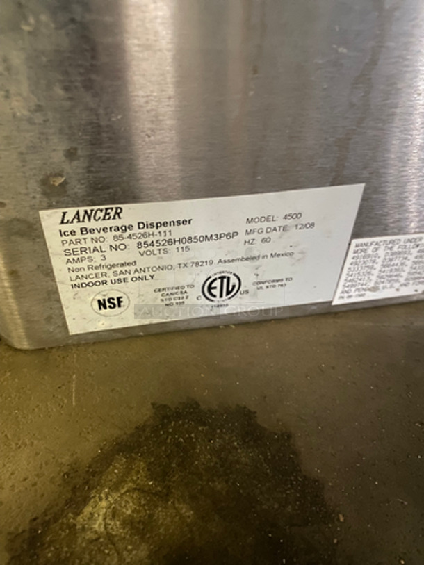 Lancer Commercial Countertop 6 Spout Beverage Dispenser Machine! With Ice Dispenser! Stainless Steel Body! Model: 4500 SN: 854526H0850M3P6P 115V 60HZ 1 Phase - Image 7 of 8