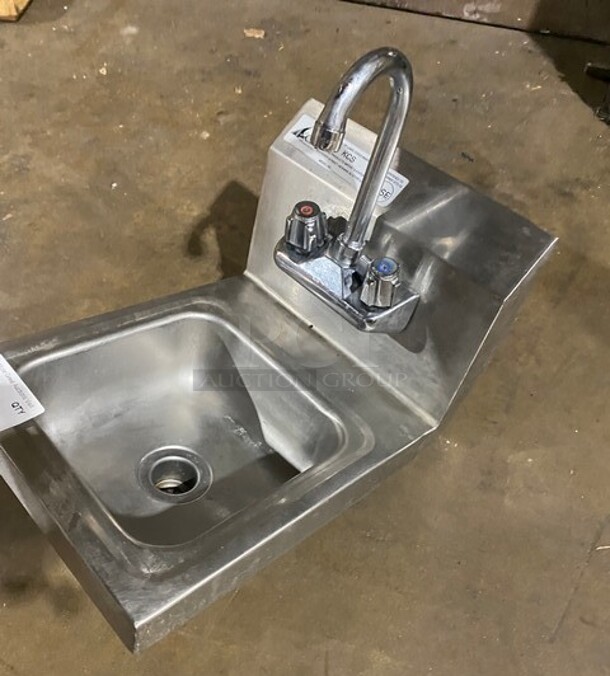 KCS Commercial Stainless Steel Hand Sink! With Back Splash! With Faucet And Handles! - Image 3 of 6