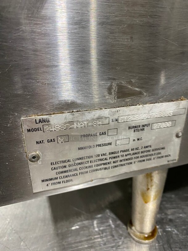 Lang Commercial Countertop Natural Gas Powered Mirror Shine Polish Top Flat Top Griddle! With Back And Side Splashes! All Stainless Steel! On Small Legs! MODEL 248SCNATSH - Image 7 of 8