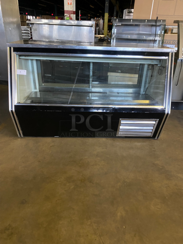 Leader Commercial Refrigerated Display Case! With Slanted Front Glass!  With Sliding Rear Access Glass Doors! Stainless Steel Body!