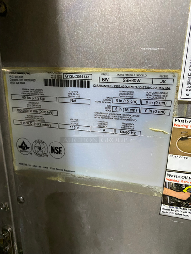 SWEET! Pitco Frialator Commercial Natural Gas Powered 3 Bay Deep Fat Fryer! With Backsplash! With Fryer Covers! All Stainless Steel! On Casters! Working When Removed! Model: SSH60W SN: G13LC064141 115V 50/60HZ - Image 10 of 12