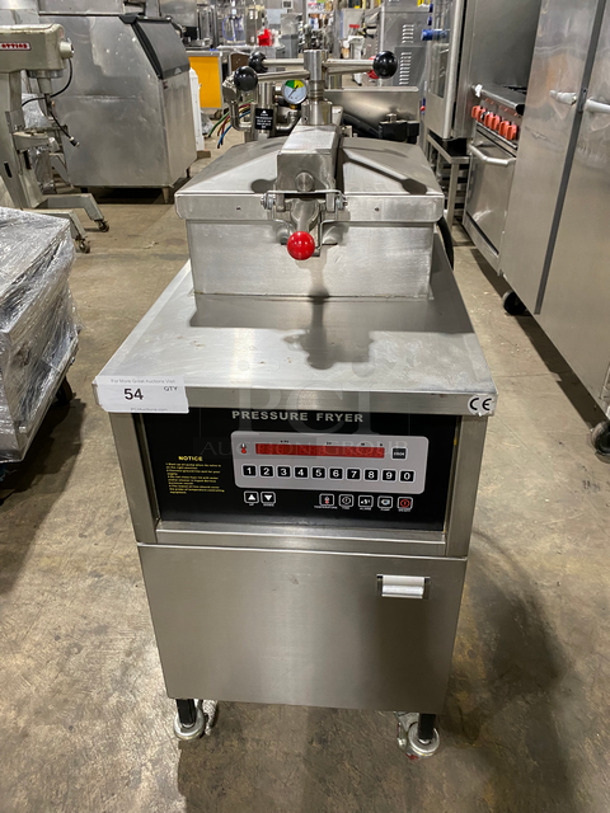 LATE MODEL! 2019 Shineho Equipment Electric Powered Pressure Fryer! With Metal Fryer Basket! All Stainless Steel! On Casters! Model: P007 50HZ