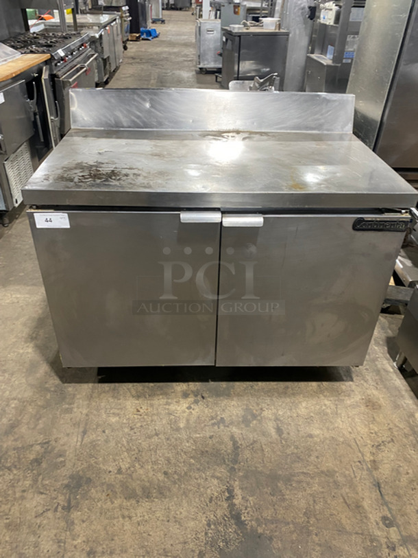 Continental Commercial 2 Door Worktop/Lowboy Refrigerator! With Back Splash! With Poly Coated Racks! All Stainless Steel! On Casters! Model: SW48BS SN: 135B5070 115V 60HZ 1 Phase
