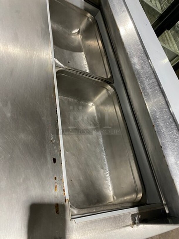 Migali Commercial Refrigerated Mega Top Sandwich Prep Table! With 2 Door Storage Space Underneath! Poly Coated Racks! All Stainless Steel! On Casters! Model: G3SP4812 SN: 10120088M 115V 60HZ 1 Phase - Image 6 of 9