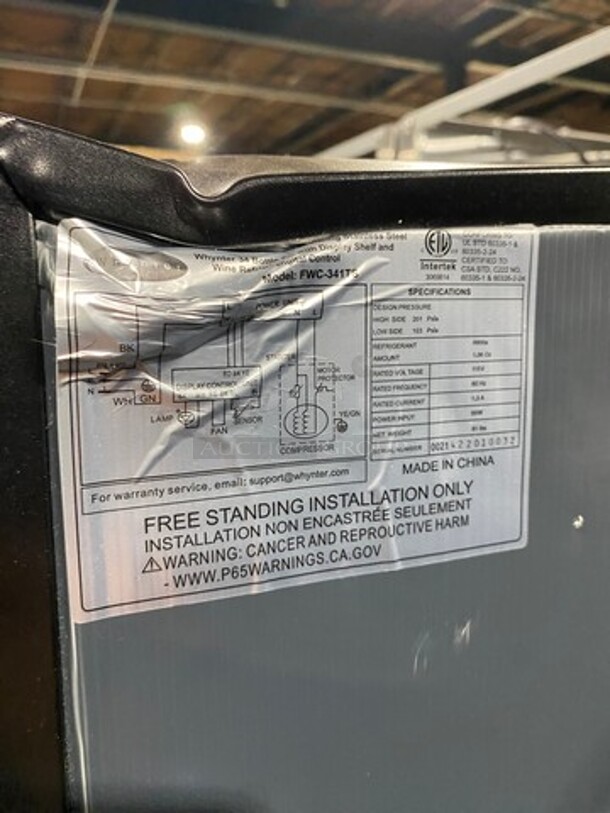 NEW! OUT OF THE BOX! SCRATCH-N-DENT! Whynter Single Door Wine Bottle Cooler/Chiller! With View Through Door! With Wooden Wine Racks! 34 Wine Bottle Capacity! Model: FWC341TS - Image 5 of 7