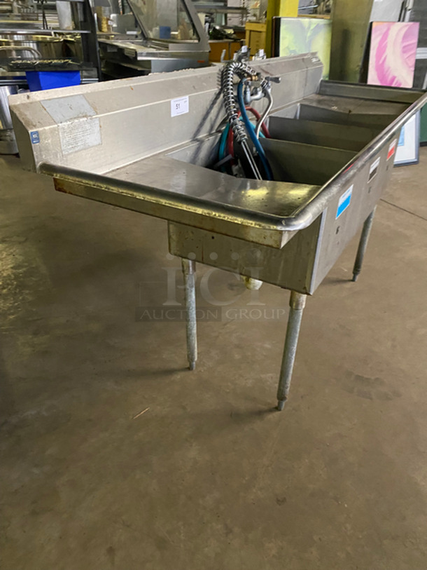 Duke Commercial 3 Bay Sink! With Dual Drainboard, Handles And Spray Nozzle Attachment! All Stainless Steel! On Legs! - Image 2 of 7