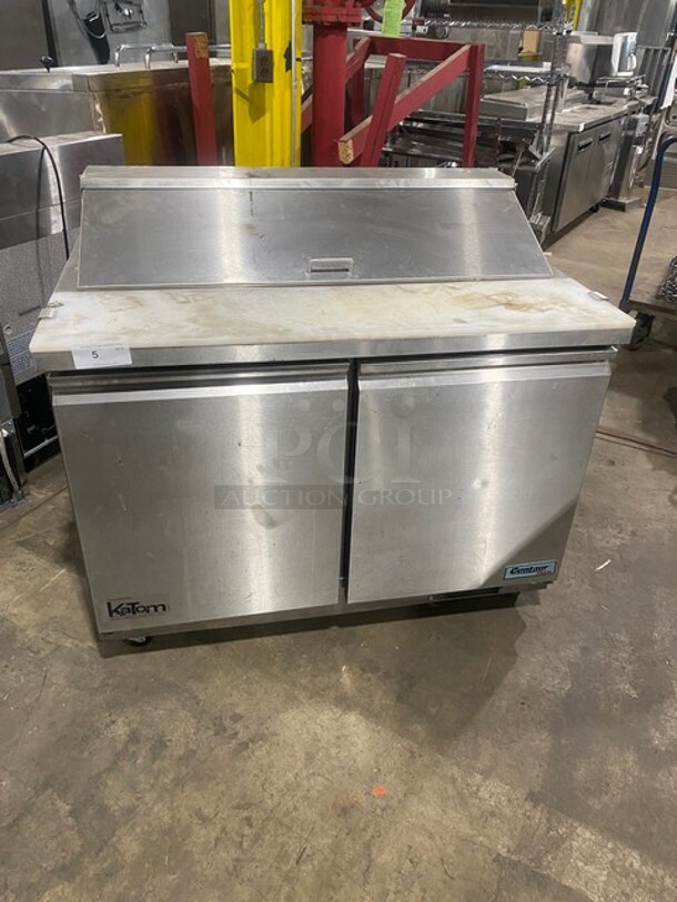 LATE MODEL! 2019 Centaur Commercial Refrigerated Bain Marie/Sandwich Prep Table! With Full Length Cutting Board! With Poly Coated Racks! With 2 Door Refrigerated Storage! On Casters! 115V 1 Phase! Model CST-48-HC Serial 1902CENQ01215! Working When Removed!
 - Image 1 of 9