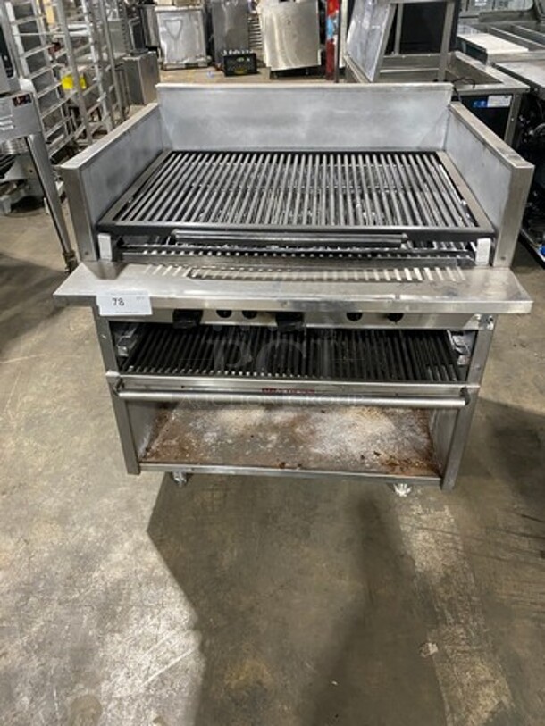 MagiKitch'n Commercial Natural Gas Powered Char Broiler Grill! With Back And Side Splashes! All Stainless Steel! On Legs!