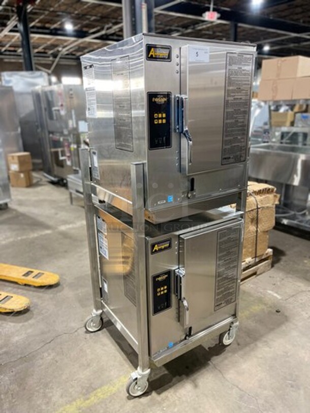 BEAUTIFUL! Accutemp Commercial Natural Gas Powered Double Deck Stand Mounted Boiler Less Steamer! All Stainless Steel! On Casters! 2x Your Bid Makes One Unit! WORKING WHEN REMOVED! Model: N61201E06000200 SN: 46145 - Image 10 of 11