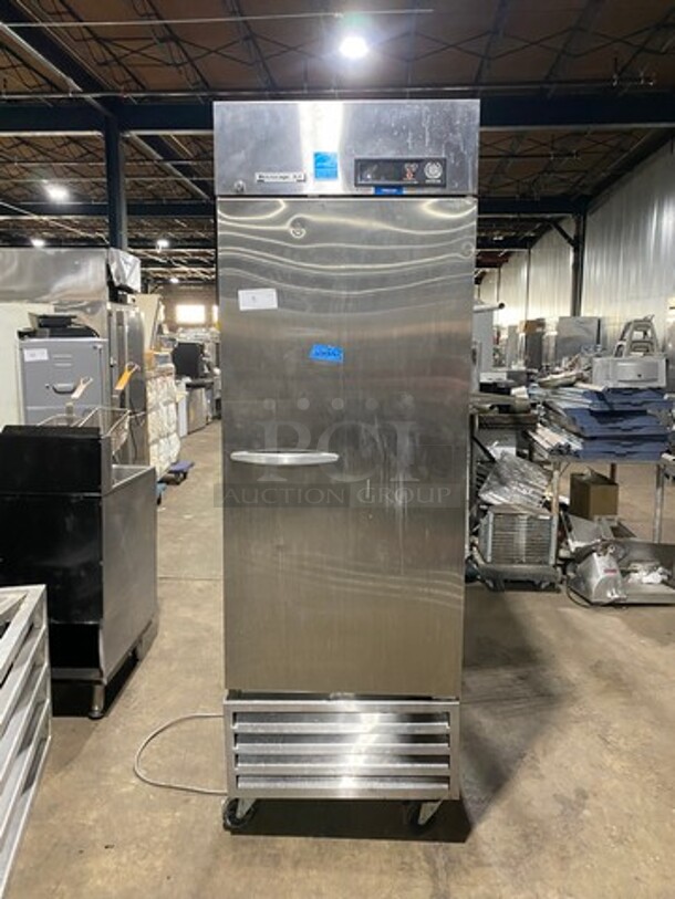  WOW! Beverage Air Commercial Single Door Reach In Freezer! All Stainless Steel! On Casters! WORKING WHEN REMOVED! Model: KF241AS SN: 8216485 115V 60HZ 1 Phase