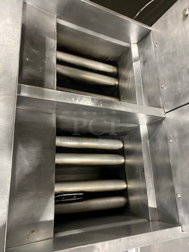 FAB! Pitco Frialator Commercial Natural Gas Powered 3 Bay Deep Fat Fryer! With Middle Fryer Basket Rack! With Oil Filter System! All Stainless Steel! On Casters! Model: SGH50 SN: G09DC011392 - Image 6 of 12