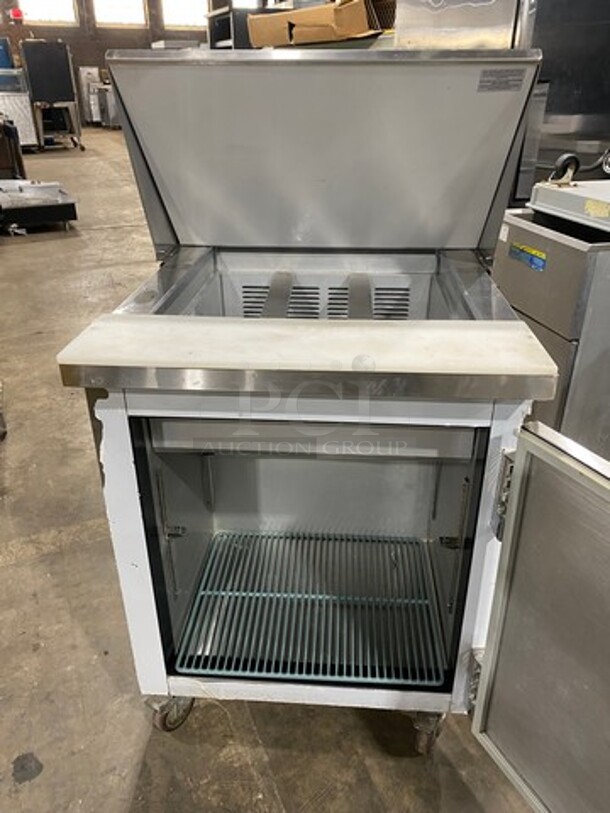 Leader Commercial Refrigerated Mega Top Sandwich Prep Table! With Commercial Cutting Board! With Single Door Underneath Storage Space! All Stainless Steel! On Casters! MODEL ESLM27SC SN:NP10M2704 - Image 5 of 9
