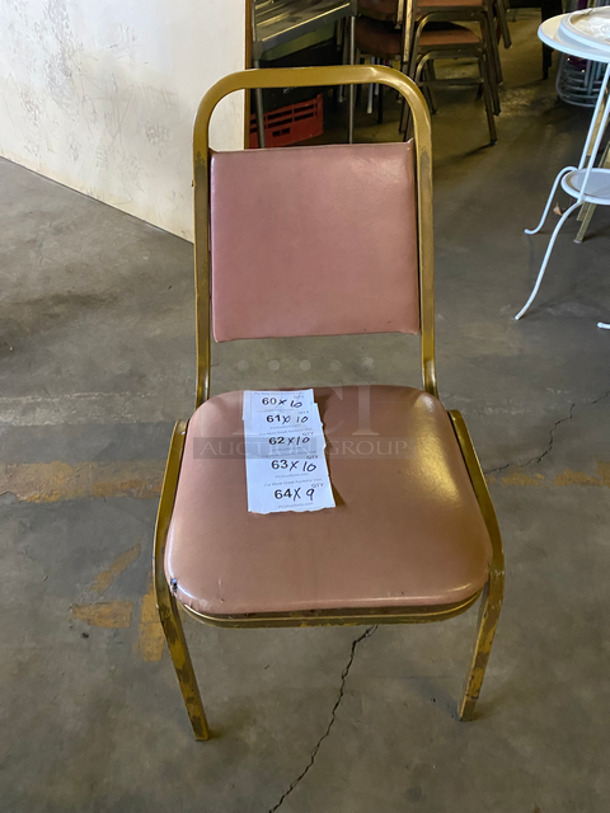 Peach/Coral Cushioned Square Chairs! With Gold Metal Body! 9x Your Bid!