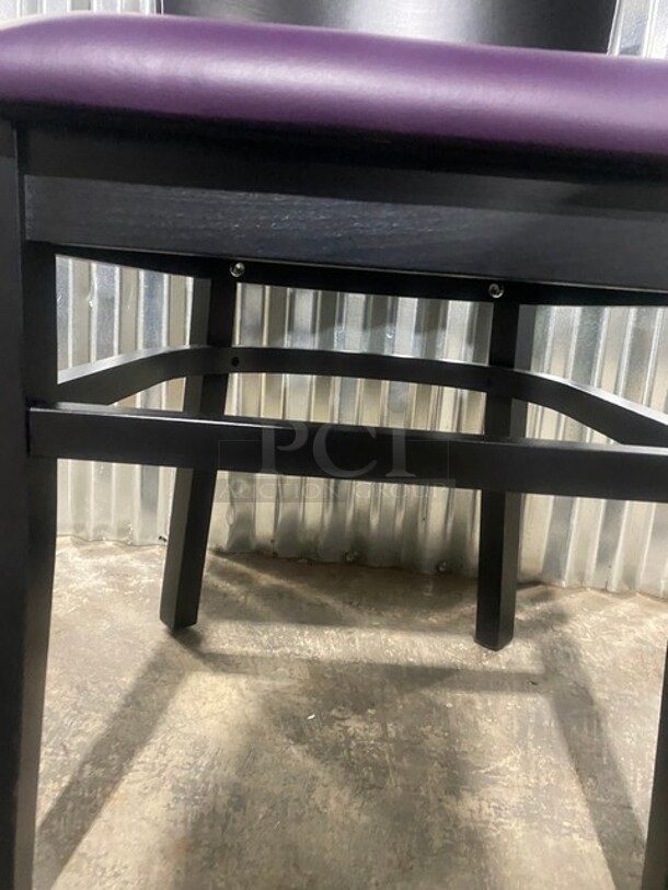 NEW! Square Back Solid Wood Dining Chairs With Purple Vinyl Seat! 3x Your Bid! - Image 6 of 6