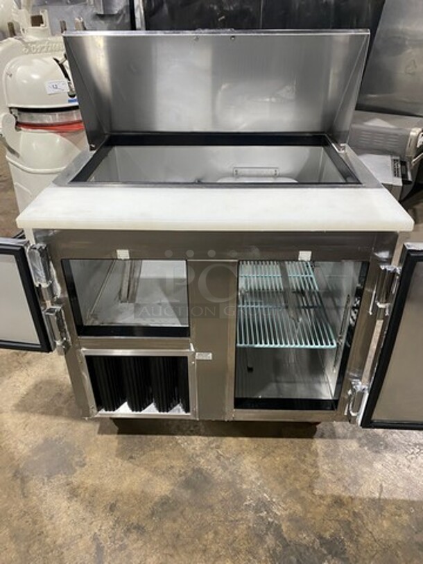 LATE MODEL! 2017 Leader Commercial Refrigerated Sandwich Prep Table! With 2 Door Underneath Storage Space! With Commercial Cutting Board! All Stainless Steel! On Casters! Model: LM36 SN: GA03M0902A 115V 60HZ 1 Phase - Image 5 of 9
