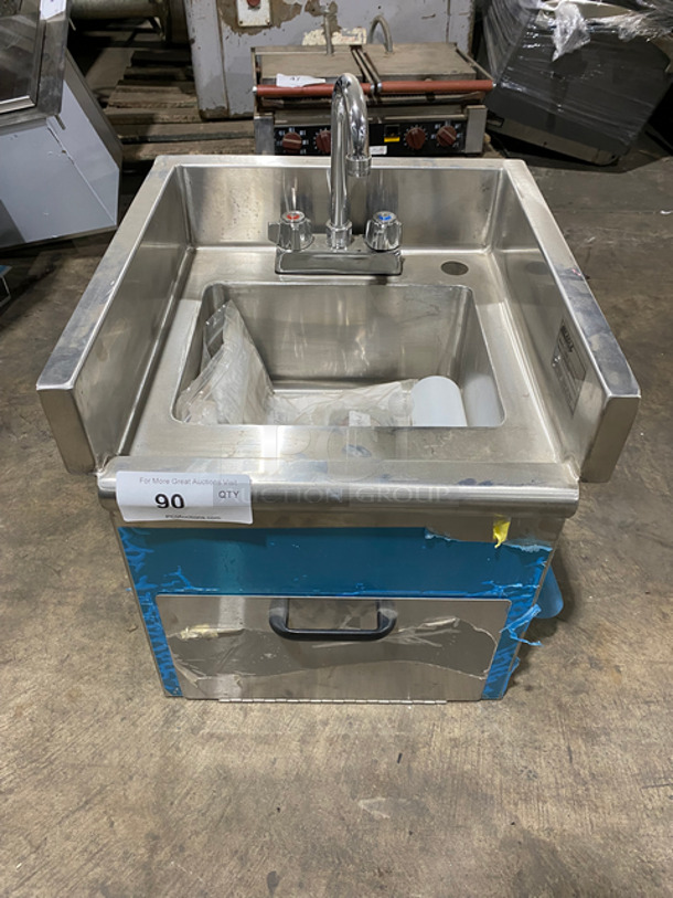 Eagle Commercial Drop In Hand Wash Sink! With Faucet And Handles! With Built In Paper Towel Dispenser! With Back And Side Splashes! All Stainless Steel! Model: HWBE SN: 1810240430