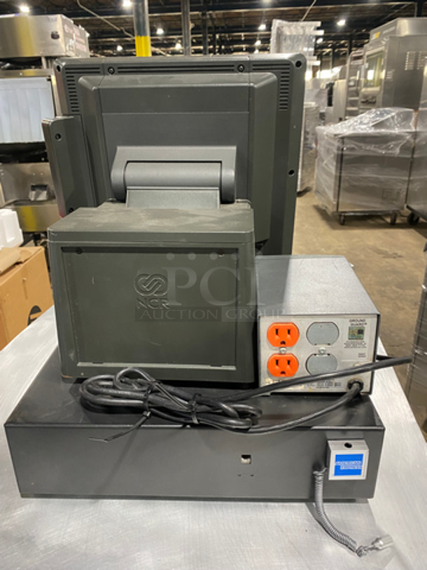 Countertop NCR Touchscreen Cashier Monitor! With Card Swipe! On Black Cash Box! With PowerVar Outlet Power Conditioner! - Image 4 of 9