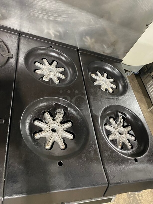 Garland Commercial Natural Gas Powered 12 Burner Stove! With 2 Full-Sized Ovens! With Metal Oven Racks! With Raised Back Splash & Salamander Shelf! Stainless Steel! On Casters! - Image 6 of 9