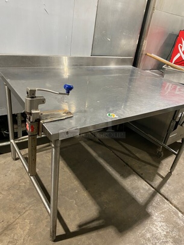 Solid Stainless Steel Work Top/ Prep Table! With Back Splash! With Mounted Can Opener! On Legs! (Measurements Are With Out Can Opener)