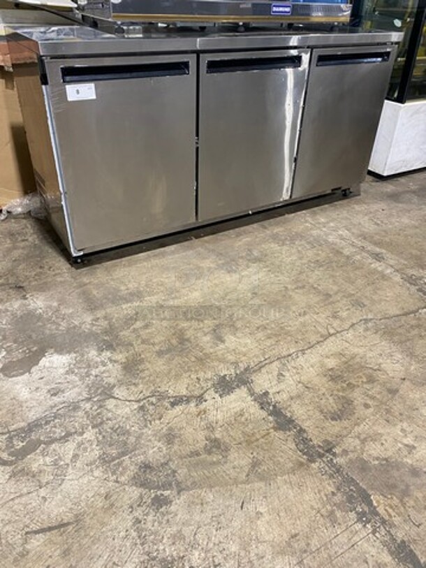Commercial 3 Door Lowboy/Worktop Cooler! With Poly Coated Racks! All Stainless Steel! On Casters!