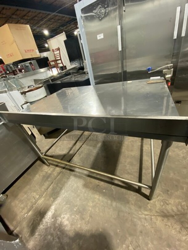 Solid Stainless Steel Work Top/ Prep Table! With Back Splash! With Mounted Can Opener! On Legs! (Measurements Are With Out Can Opener) - Image 3 of 5