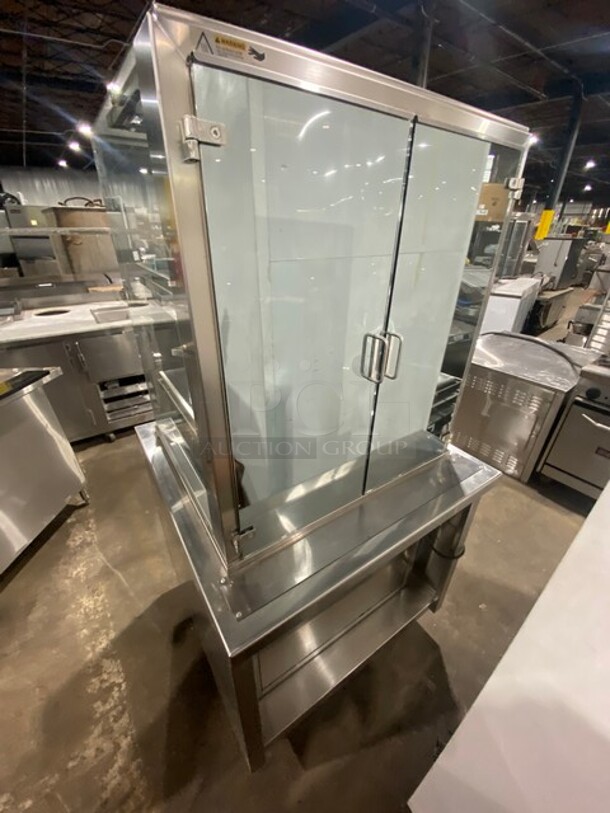 RPI Commercial Heated Display Case Merchandiser! Glass All Around! With Rear Access Doors! Stainless Steel Body! On Legs! WORKING WHEN REMOVED! Model: VIHD234RSQCC SN: 11197731 208/230V  - Image 4 of 8