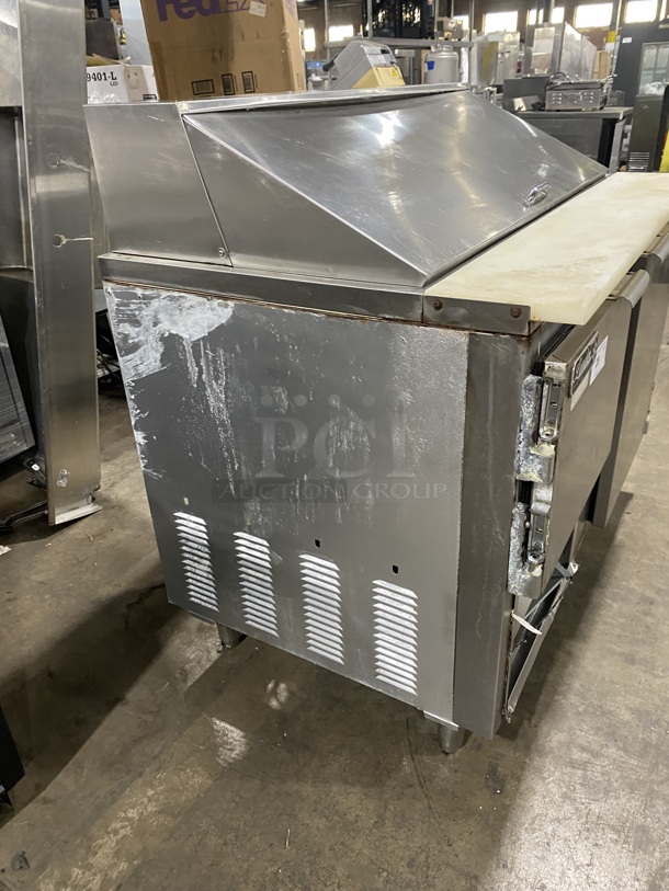 Leader Commercial Refrigerated Sandwich/Salad Prep Table! With Commercial Cutting Board! With 2 Door Underneath Storage Space! All Stainless Steel! Model: LM48S/C SN:PW02C1829! 115V 1 Phase! On Legs! - Image 2 of 9