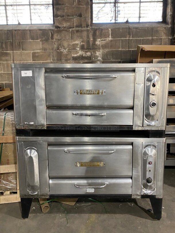 (x2) Mastro Commercial Natural Gas Powered Double Deck Pizza/ Baking Oven! All Stainless Steel! On Legs! Working When Removed! 2x Your Bid Makes One Unit!
