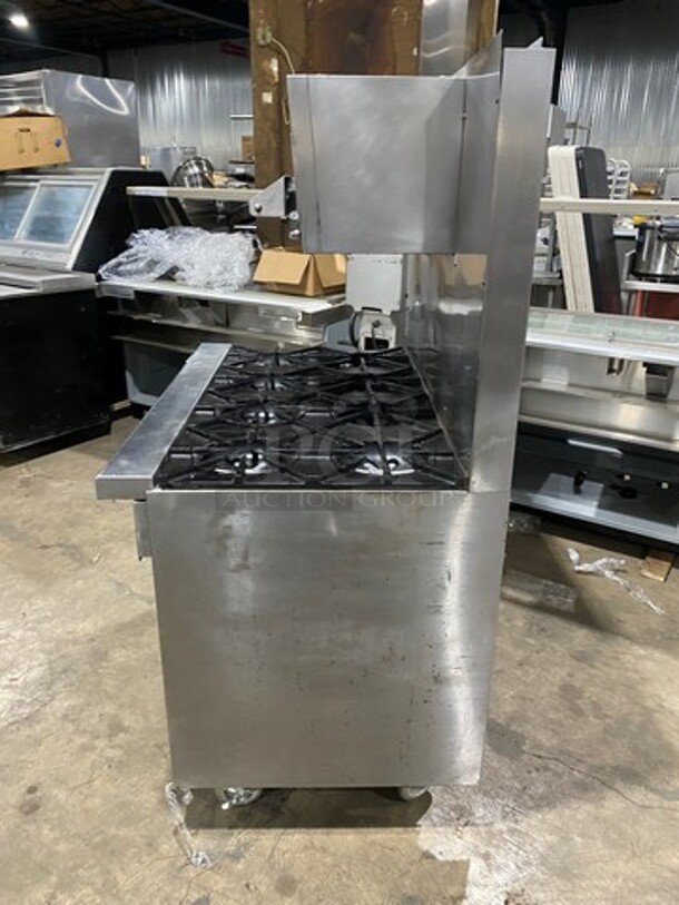 Garland Commercial Gas Powered 8 Burner Stove! With Raised Back Splash And Salamander! With Oven Underneath! All Stainless Steel! On Casters! - Image 3 of 12