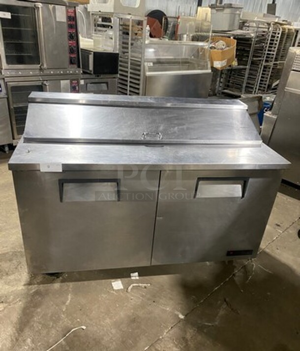 True Commercial Refrigerated Sandwich Prep Table! With 2 Door Underneath Storage Space! All Stainless Steel! On Casters! Model: TSSU6016 SN: 7755079 115V 60HZ 1 Phase