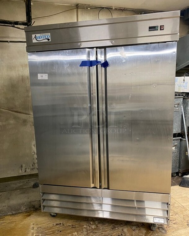Avantco Stainless Steel Commercial 2 Door Reach In Freezer w/ Poly Coated Racks on Commercial Casters! Working When Removed! MODEL 178CFD2FF - Image 1 of 8