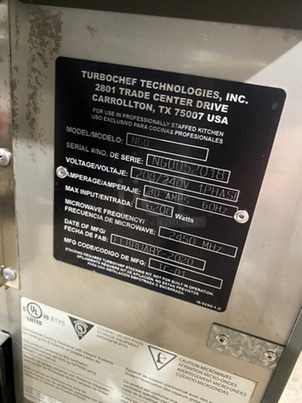 LATE MODEL! 2020 Turbo Chef Commercial Countertop Rapid Cook Oven! On Small Legs! Model: NGO SN: NGOD52018 208/240V 60HZ 1 Phase - Image 5 of 8
