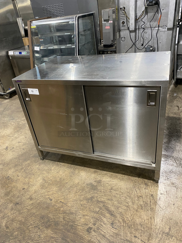 Commercial Work Top Table! With 2 Sliding Door Storage Space Underneath! Stainless Steel! On Legs!